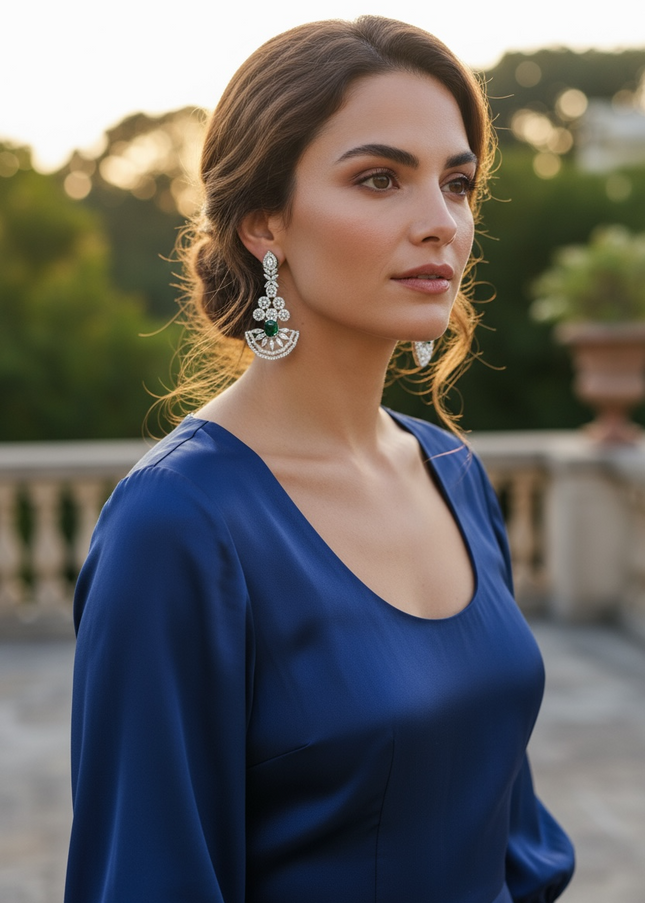 AD earrings with emerald green stone