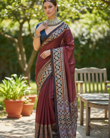 Ajrakh silk saree