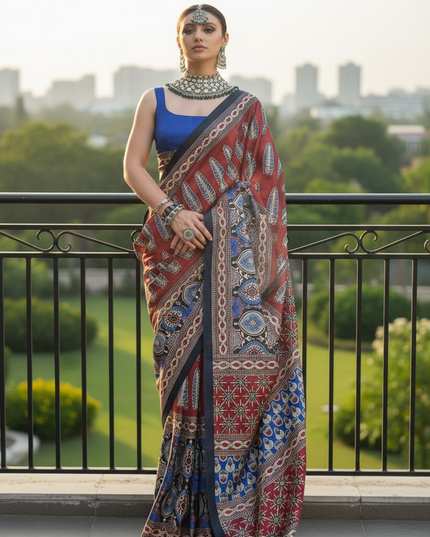 Ajrakh saree on modal silk
