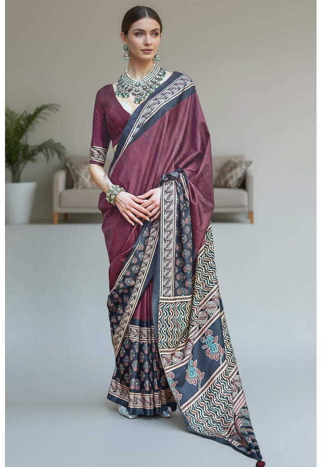 Ajrakh print saree