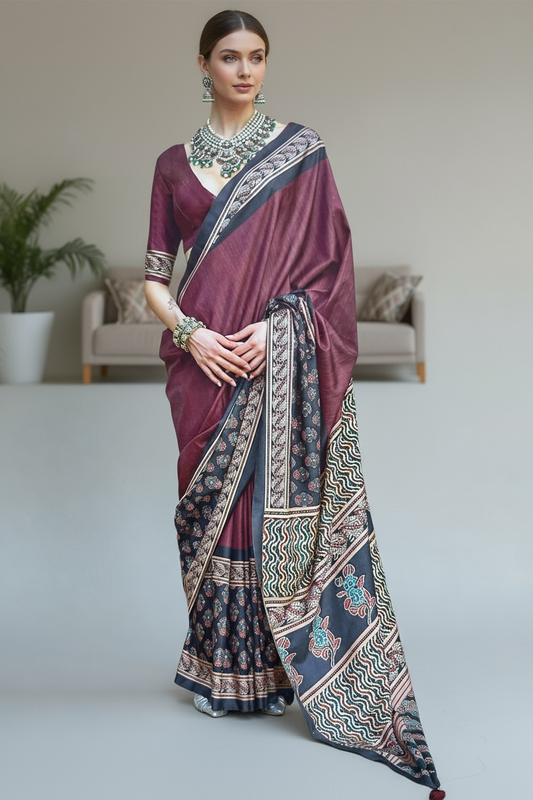 Ajrakh print saree