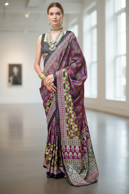 Ajrakh print saree