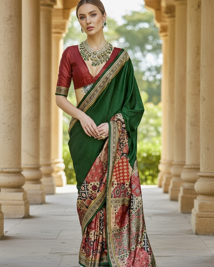 Ajrakh saree on modal silk