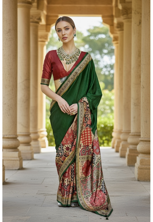 Ajrakh saree on modal silk