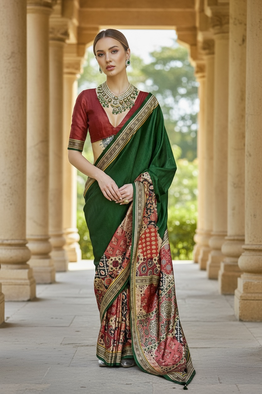Ajrakh saree on modal silk