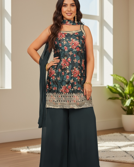 Crape silk sharara suit