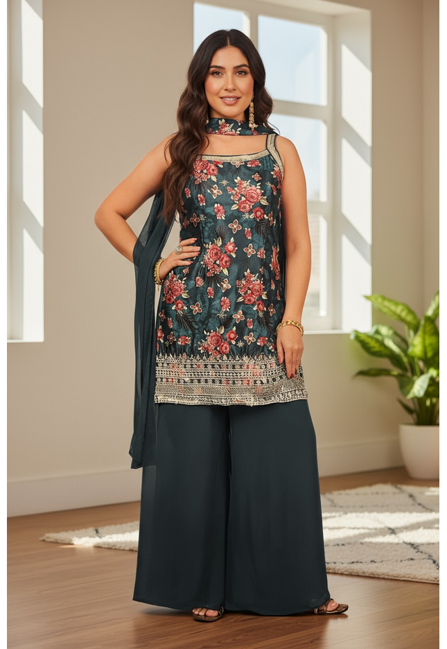 Crape silk sharara suit