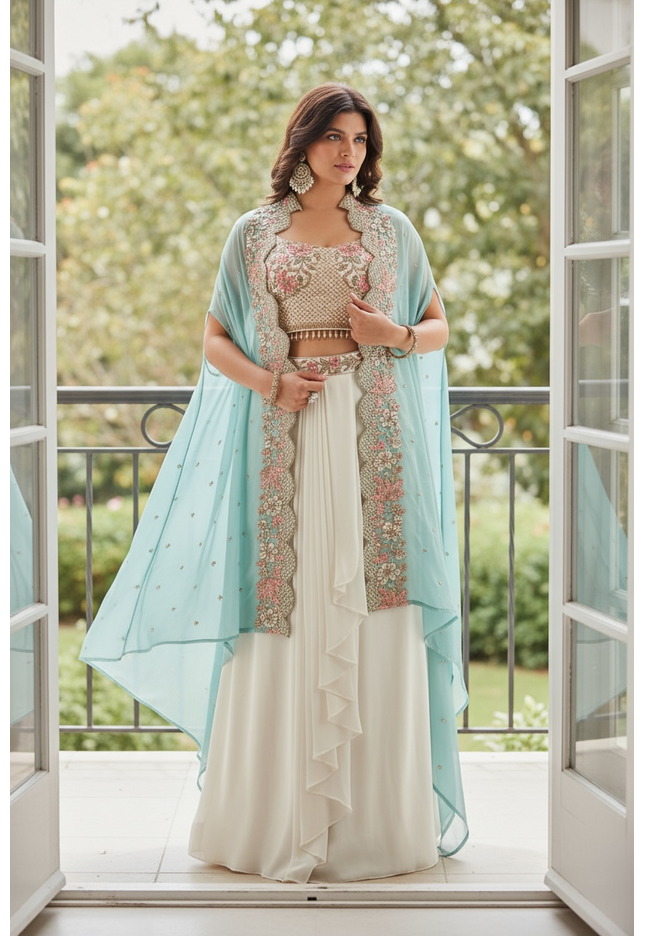Crop top set with dhoti skirt