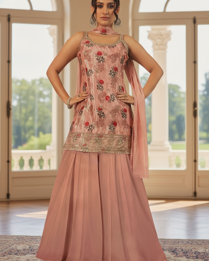 Chiffon silk (dishen) sharara suit