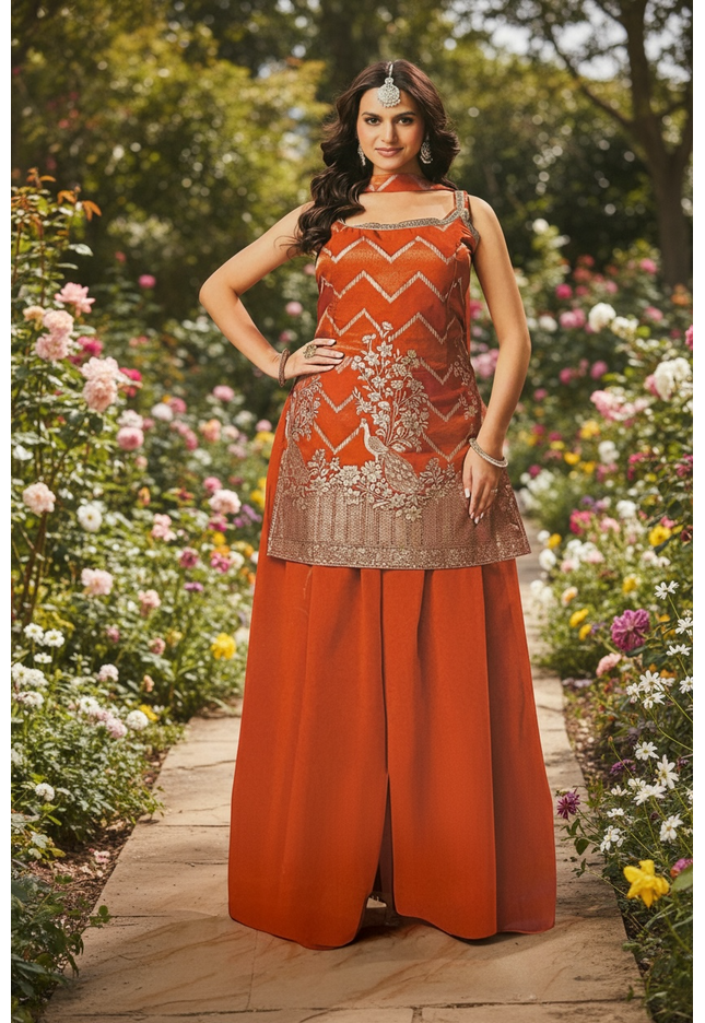 Banarasi silk sharara suit