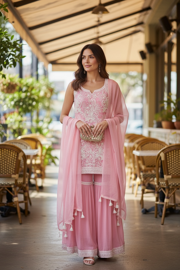 Embroidered sharara suit by Kurti Connection USA