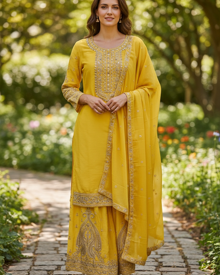 Chiffon silk sharara set