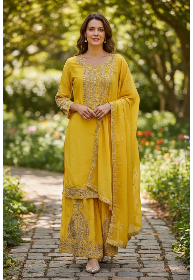 Chiffon silk sharara set