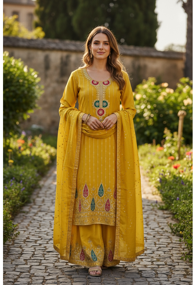 Chiffon silk sharara set