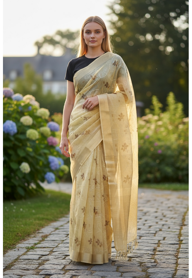 Linen cotton saree