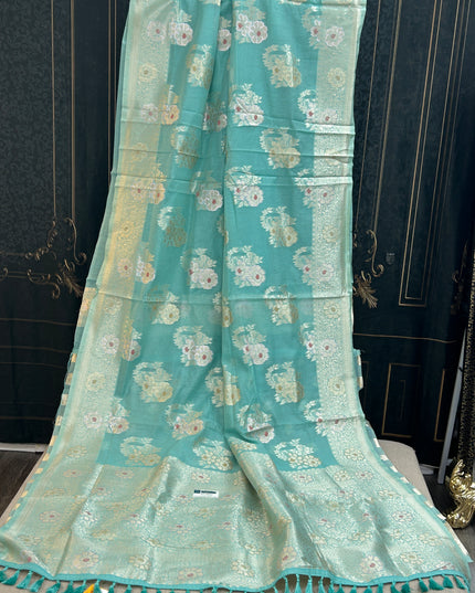 Linen cotton saree : sea Green