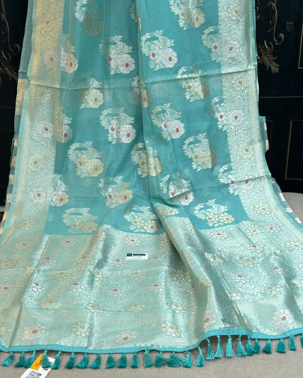 Linen cotton saree : sea Green