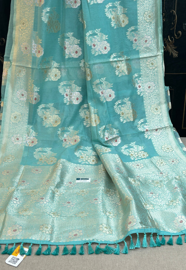 Linen cotton saree : sea Green
