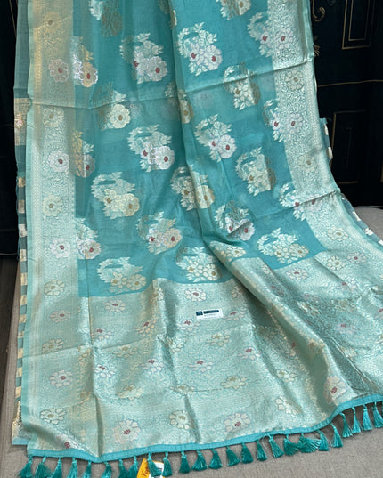 Linen cotton saree : sea Green