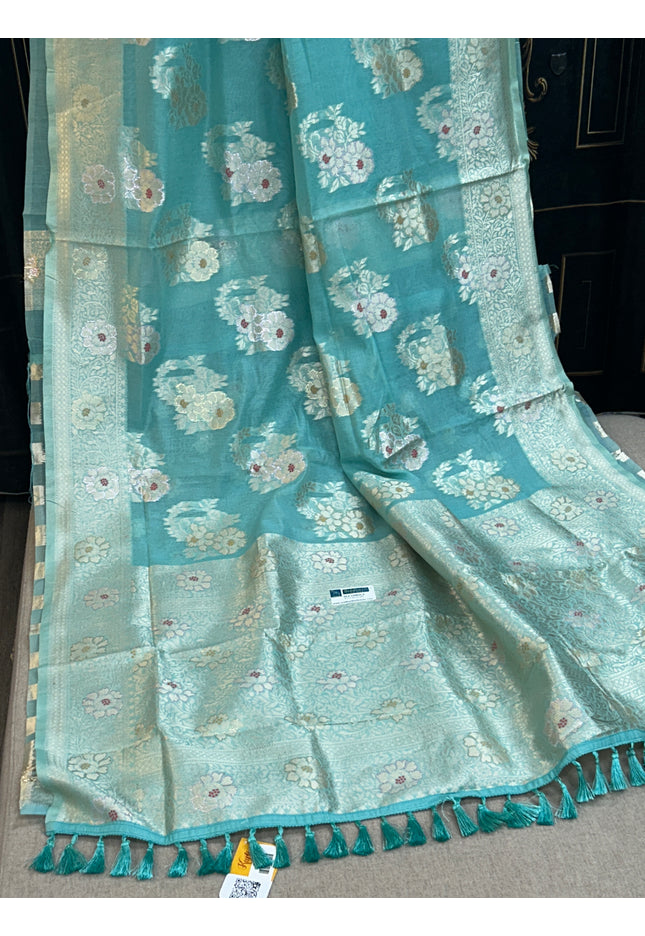 Linen cotton saree : sea Green