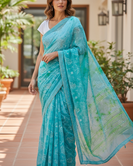 Chiffon saree with jaal embroidery