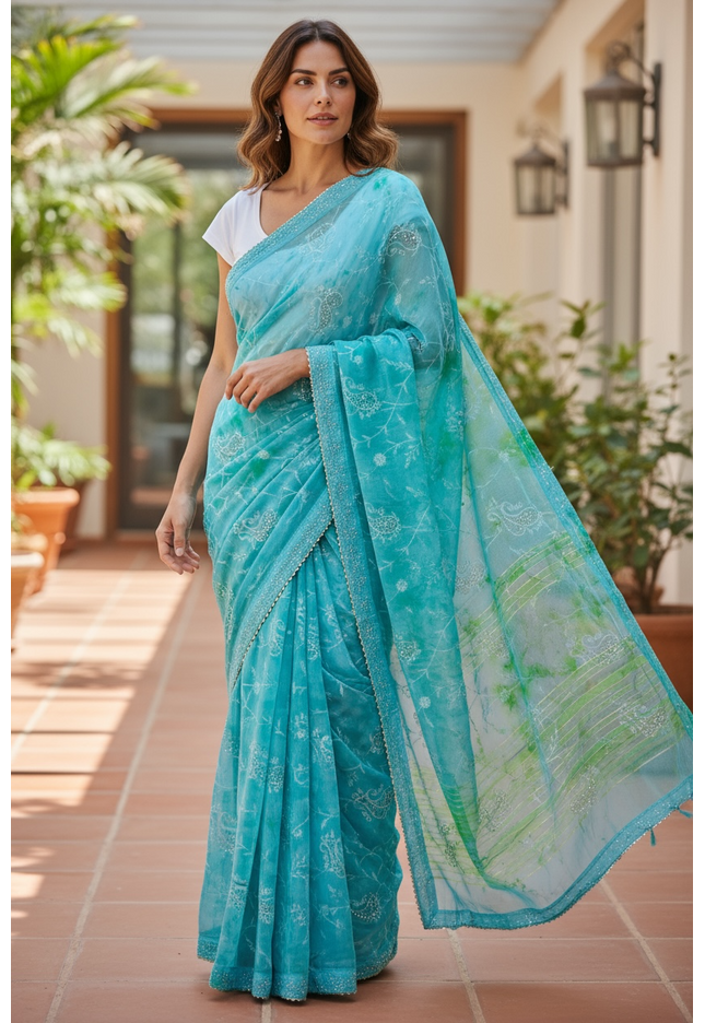Chiffon saree with jaal embroidery