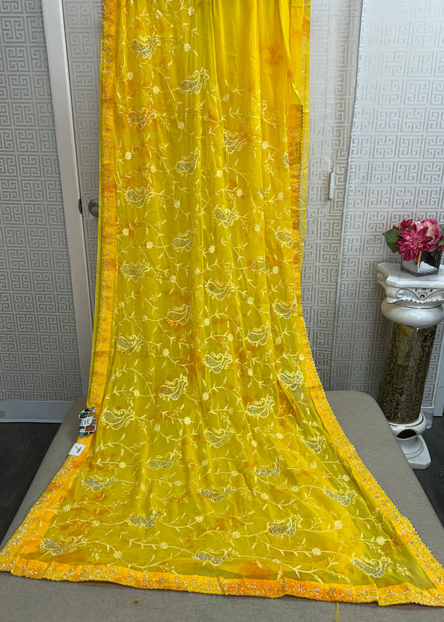 Chiffon saree with embroidery work
