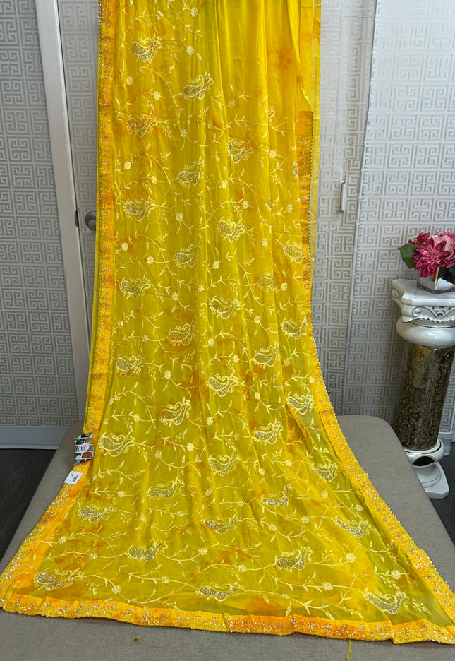 Chiffon saree with embroidery work