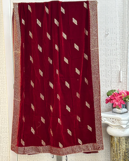 Maroon velvet dupatta