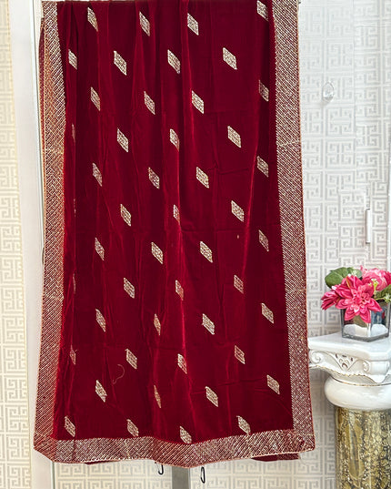 Maroon velvet dupatta