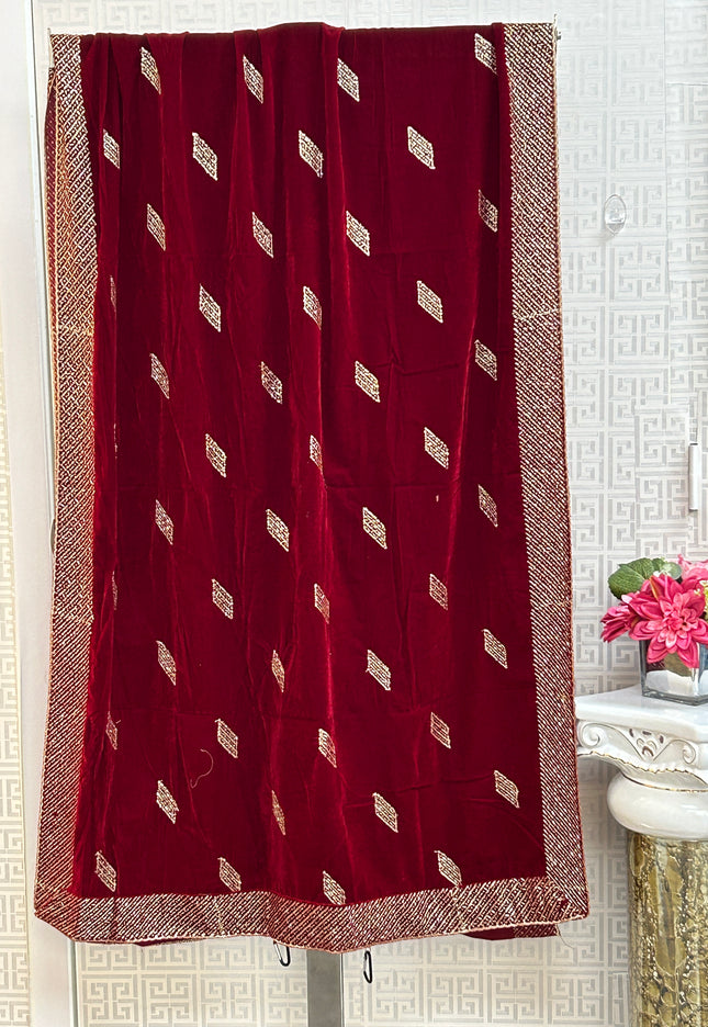 Maroon velvet dupatta