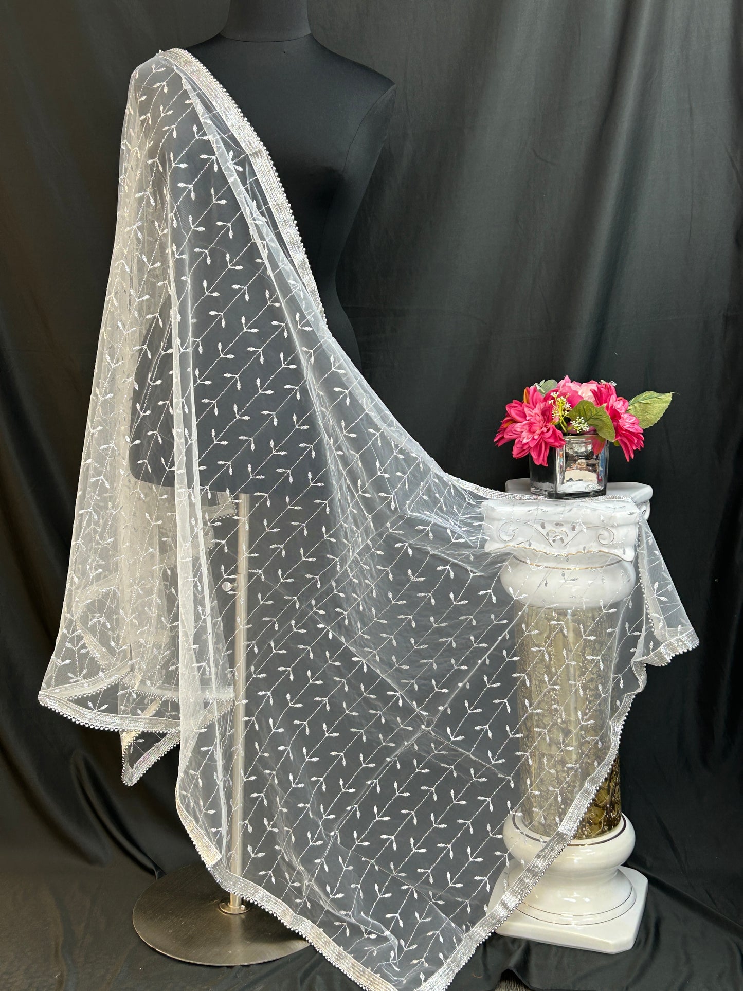 Silver color embroidered dupatta