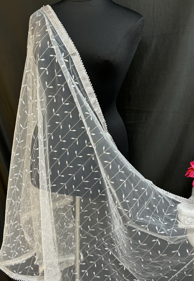 Silver color embroidered dupatta