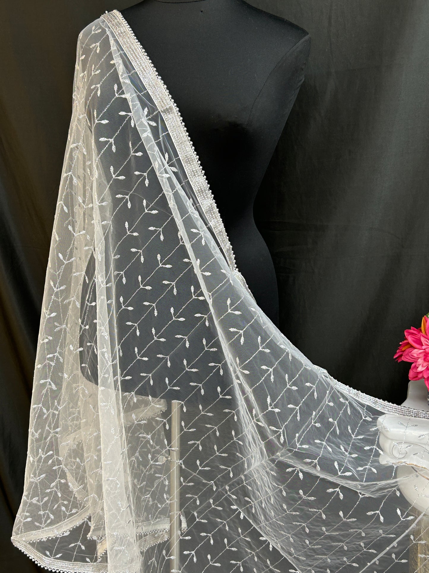 Silver color embroidered dupatta