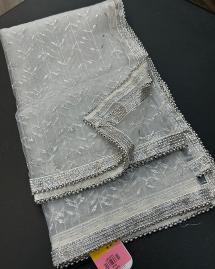 Silver color embroidered dupatta