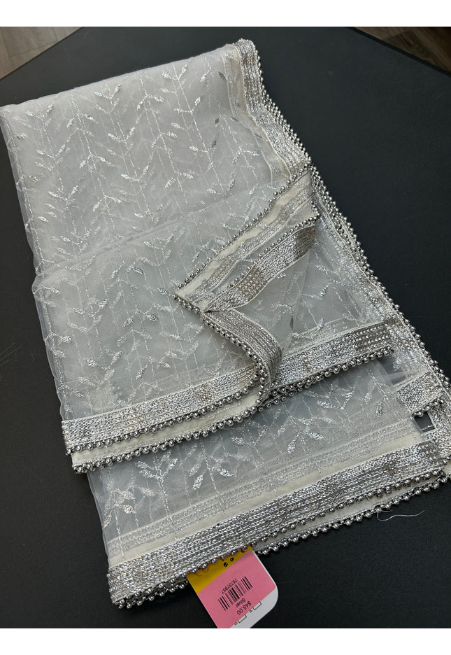 Silver color embroidered dupatta