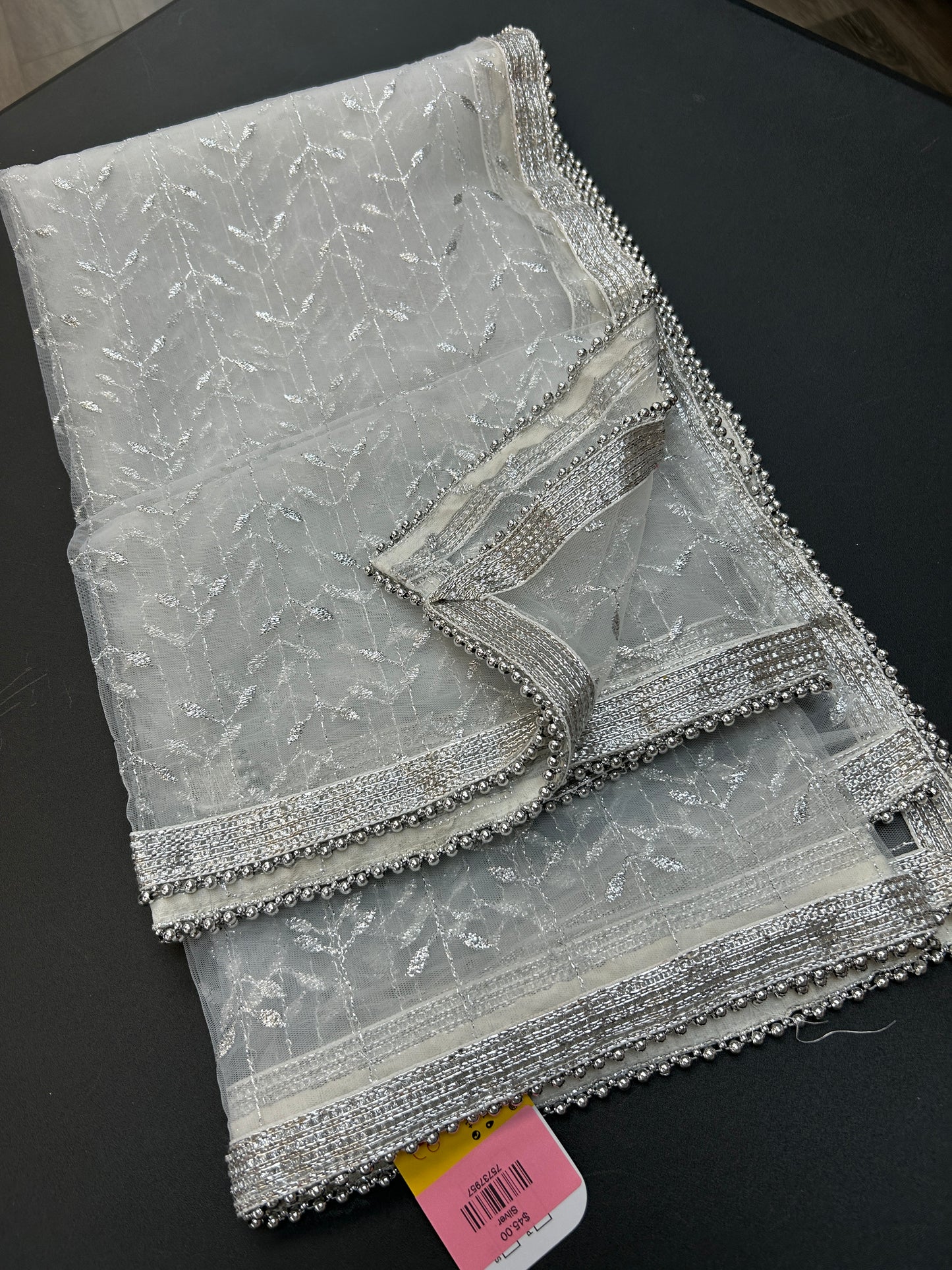 Silver color embroidered dupatta