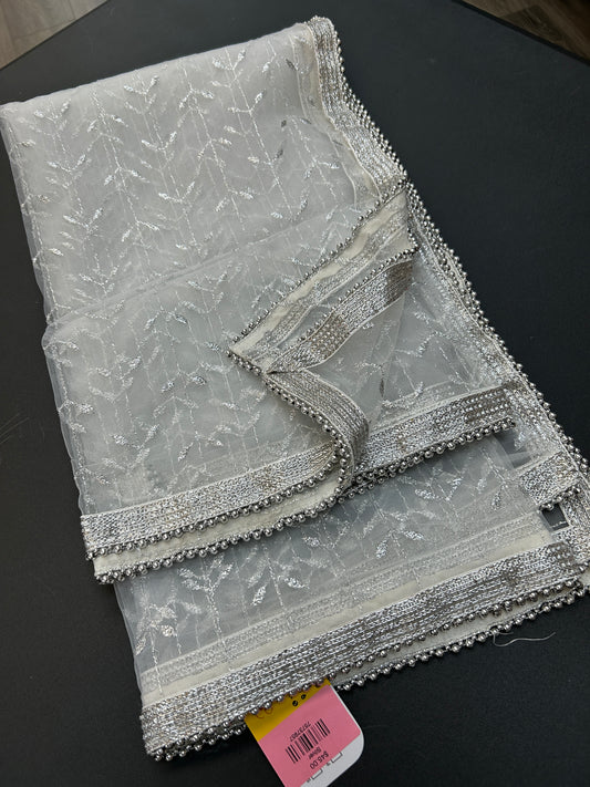 Silver color embroidered dupatta