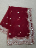 Fancy net dupatta: maroon with light gold work by Kurti Connection USA