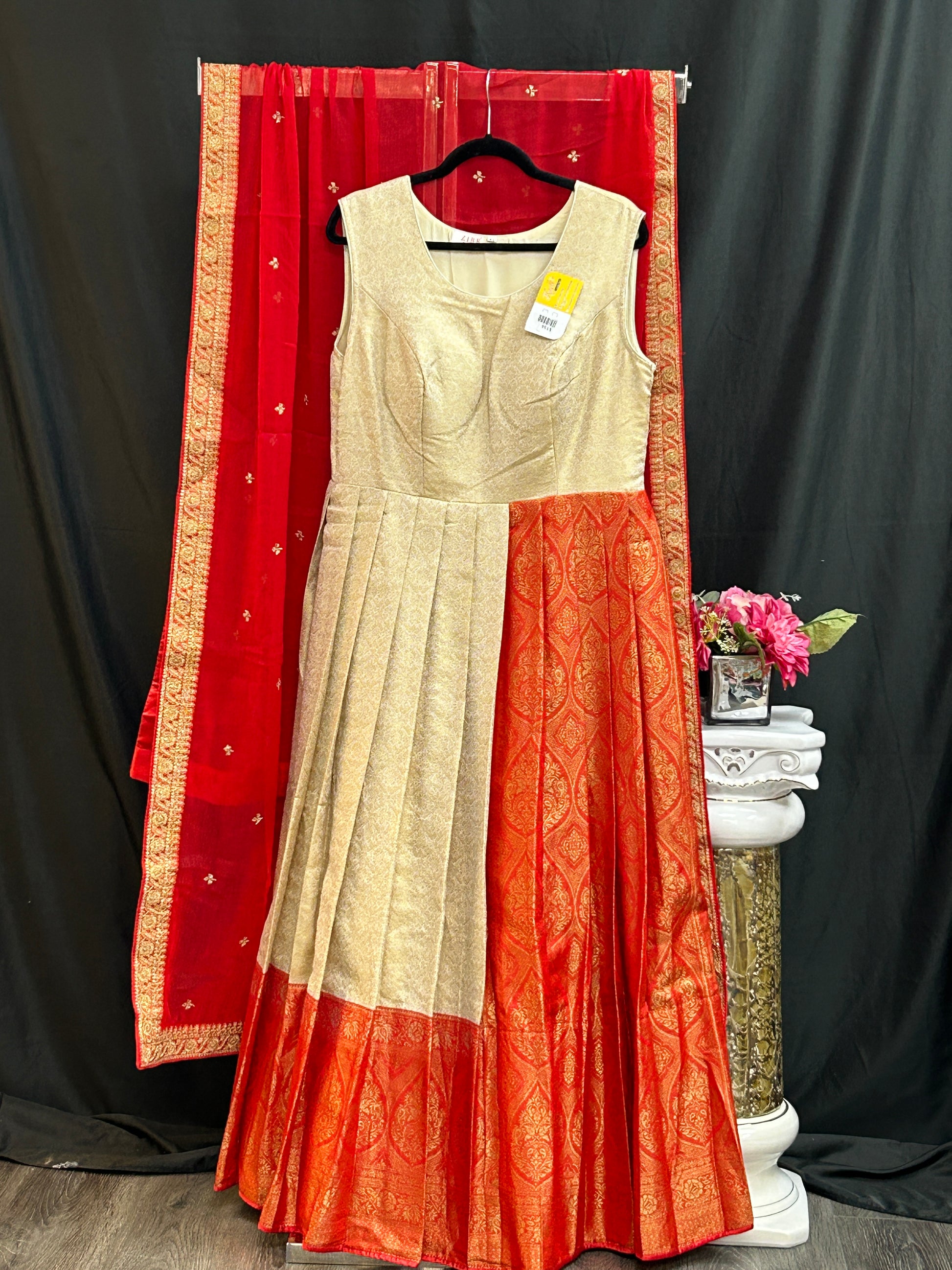 Kanjeevaram silk heavy long gown by Kurti Connection USA