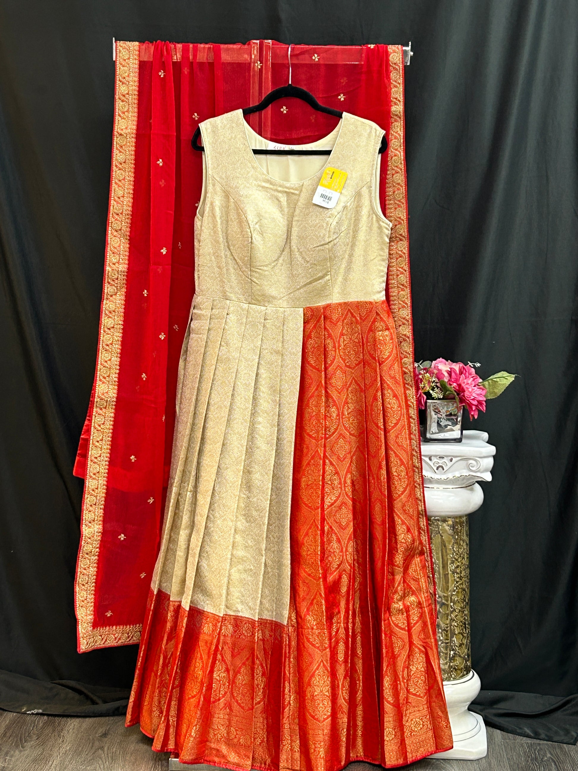 Kanjeevaram silk heavy long gown by Kurti Connection USA