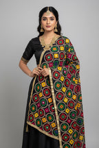 Navy blue dupatta with phulkari work by Kurti Connection USA