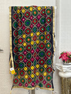Navy blue dupatta with phulkari work by Kurti Connection USA