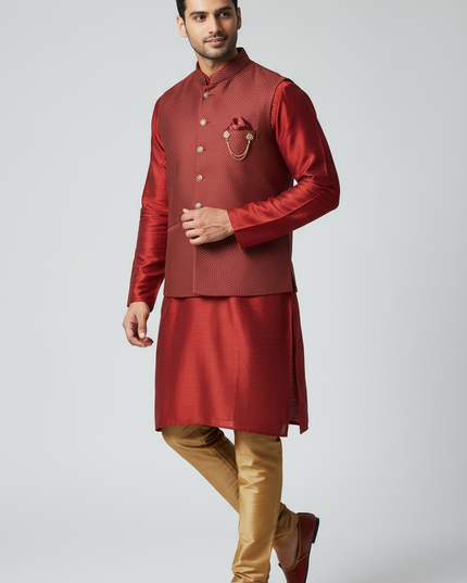 Dark maroon kurta pajama with jacket