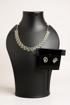 Lightweight silver look necklace set : AD STONE by Kurti Connection USA