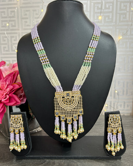 Light purple pearl setting Kundan necklace set