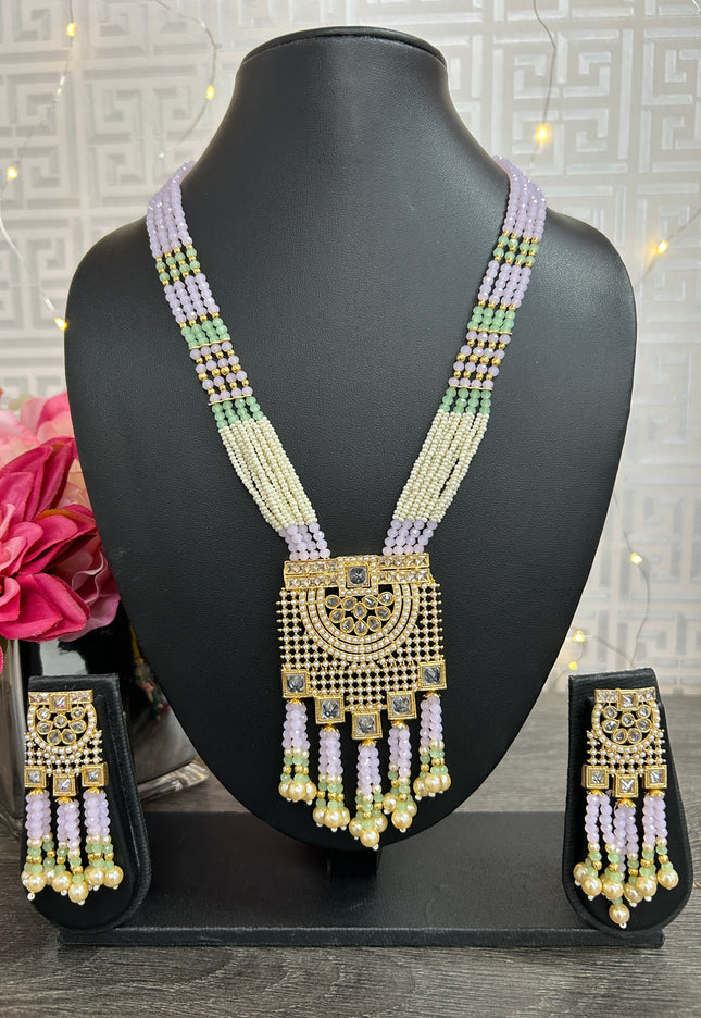 Light purple pearl setting Kundan necklace set