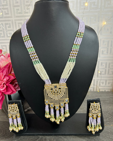 Light purple pearl setting Kundan necklace set