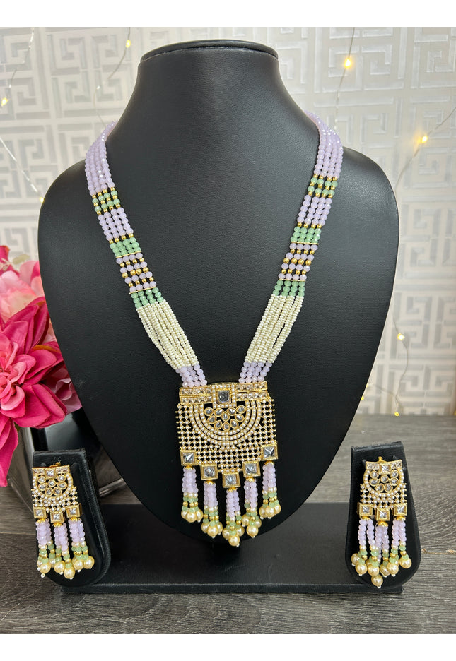 Light purple pearl setting Kundan necklace set