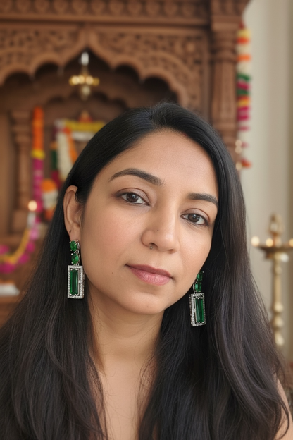 CZ earrings | green earrings by Kurti Connection USA